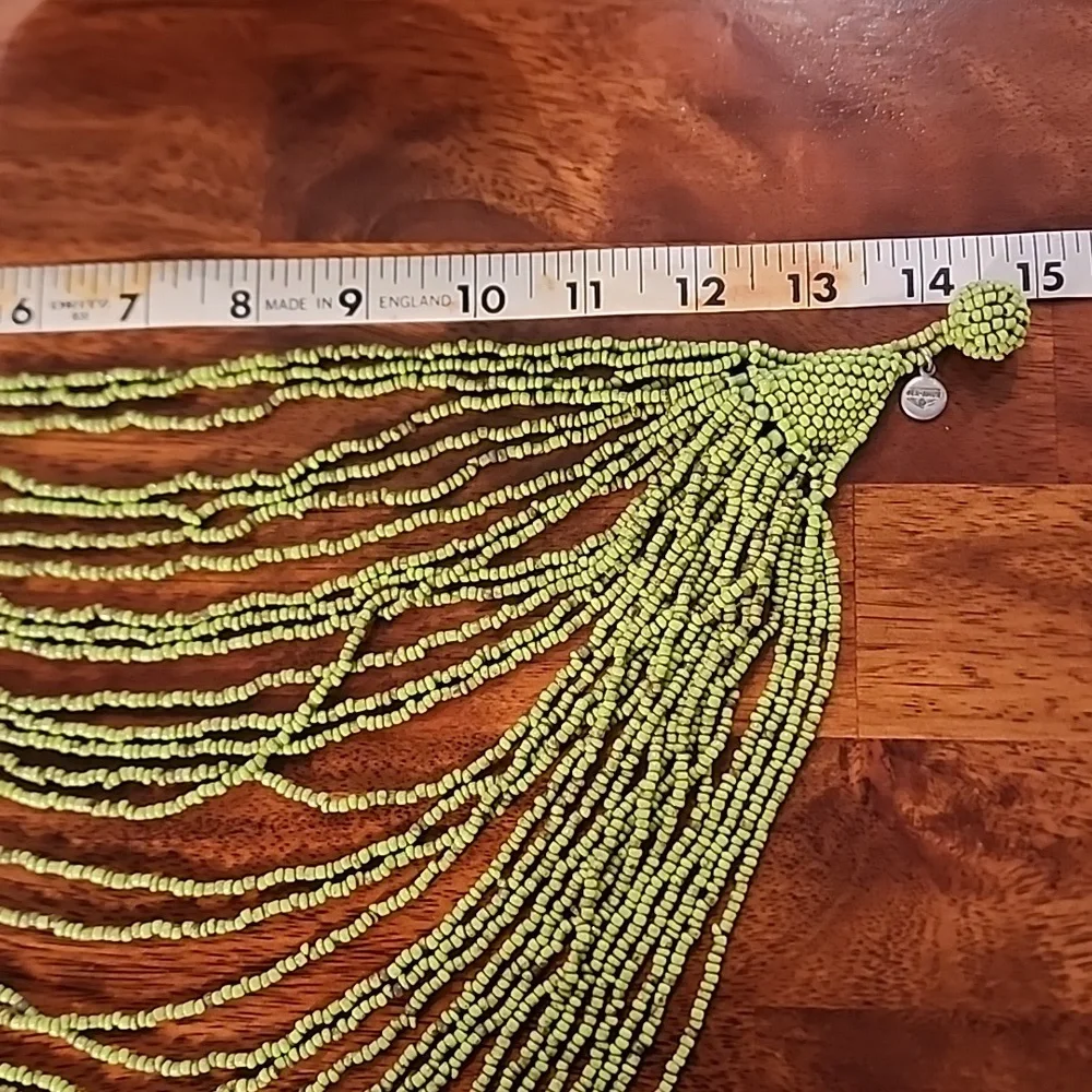 Ben Amun Vintage Rare Multi Strand Green Beaded Choker Bib Necklace - Picture 6 of 7